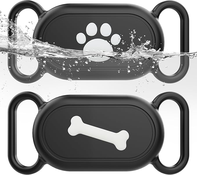 Dog Collar Holder(2 Pack) for Galaxy Smarttag2, Waterproof Silicone Case for Pet Cat, Anti-Lost Scratch Resistant Protective Cover Accessory for Samsung Galaxy Smart tag2(Black/Black)