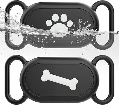 Dog Collar Holder(2 Pack) for Galaxy Smarttag2, Waterproof Silicone Case for Pet Cat, Anti-Lost Scratch Resistant Protective Cover Accessory for Samsung Galaxy Smart tag2(Black/Black)