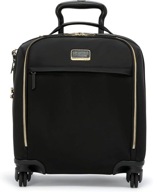 TUMI - Voyageur Leger 4 Wheeled Luggage - Women's Lightweight and Spacious, Sleek Silhouette, Durable Premium Suitcase - 16" Compact Carry-On, Black with Gold Hardware