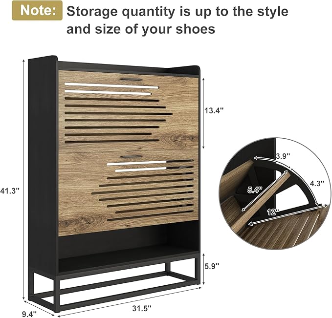 Spaco Shoe Cabinet for Entryway,Narrow Shoe Storage Cabinet with 2 Flip Drawers,Slim Hidden Shoe Rack Organizer with Metal Leg for Hallway