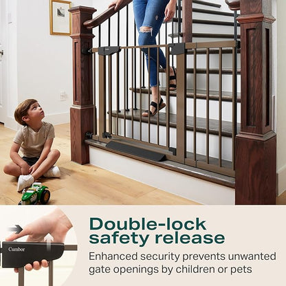 Cumbor 29.7-46" Baby Gate for Stairs, Mom's Choice Awards Winner-Auto Close Dog Gate for the House, Easy Install Pressure Mounted Pet Gates for Doorways, Easy Walk Thru Wide Safety Gate for Dog, Brown