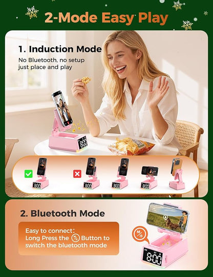 Bluetooth Speaker White Elephant Gifts:Induction Cell Phone Stand HD Sound Gift for Men Women Adults Birthday Christmas Secret Santa,Kitchen Gadget Mom Wife Dad Husband Teen Stocking Stuffers(Pink)