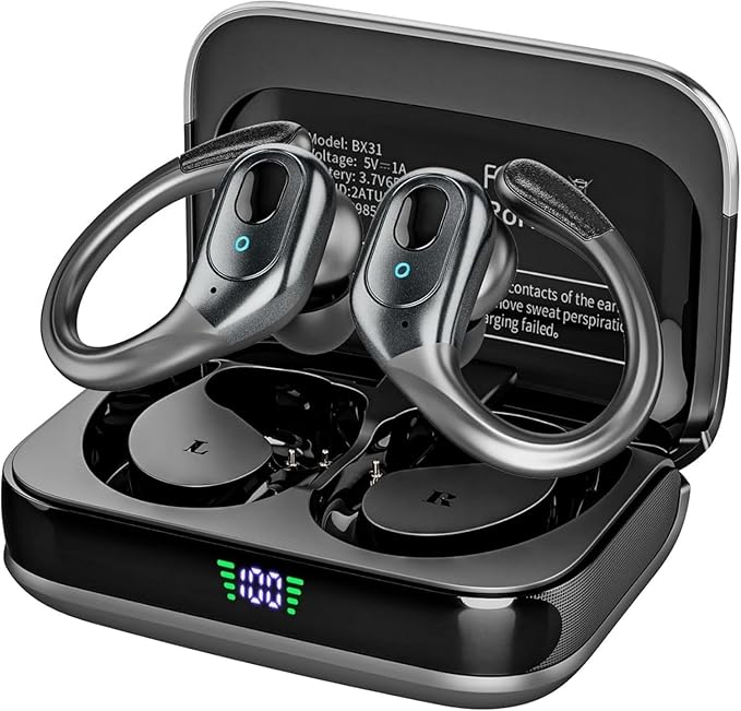 Wireless Earbuds, Sports Bluetooth Headphones, 75Hrs Playtime Ear Buds with LED Power Display, Noise Canceling Headset, IPX7 Waterproof Earphones for Workout/Running