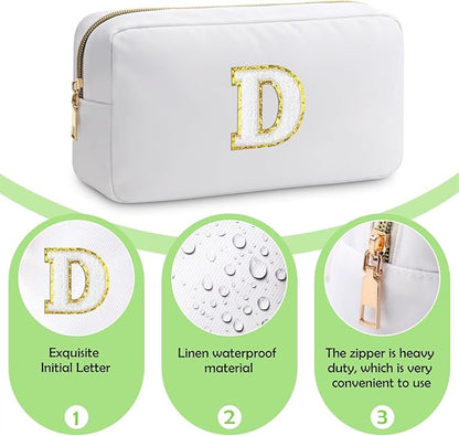 Initial D Makeup Bags Initial Letter A-Z Cosmetic Bag for Women Friends Daughter Sister Mom Inspirational Gifts Travel Toiletry Bag Christmas Birthday Gifts for Her Bridesmaid Bff Makeup Pouch D