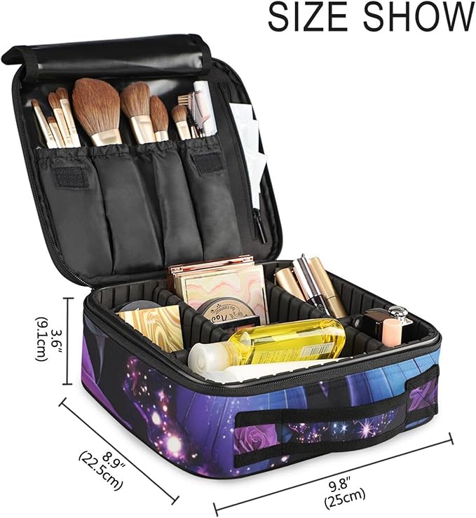 MNSRUU Travel Makeup Bag, Butterfly Rose Women Makeup Case Organizer Cosmetic Toiletry Bag for Teenage Girl with Adjustable Dividers