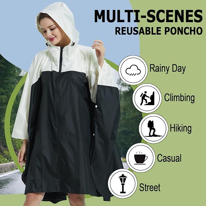 Fashion Hooded Rain Poncho Waterproof Raincoat Jacket with pocket for Women/Men/Adult