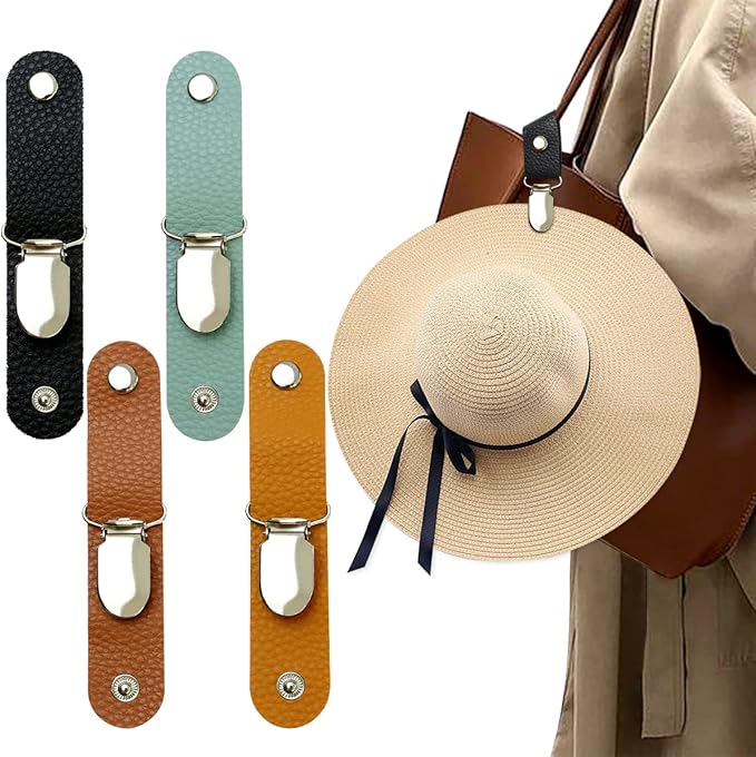Hat Clip for Travel on Bag/Luggage, PU Leather Multifunctional Duckbill Clip, Outdoor Hat Companion