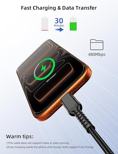 USB C Cable Fast Charging 6.6FT, 5A 100W 65W 45W 40W 30W USB-C to USBC Cable,Bend Resistant Braided PD Charge Cord for Dell for ASUS Laptop for iPhone 17 Pro Max 16 16e 15 Galaxy S25 A17 for iPad A16