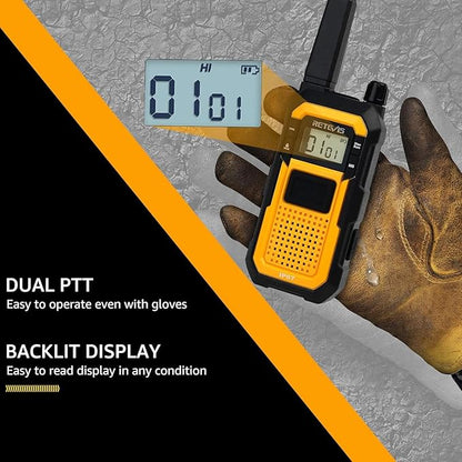 Retevis RB48 Heavy Duty Walkie Talkies with Earpiece, Support VOX, MIL-STD 810H,IP67 Waterproof Walkie Talkies Rechargeable, USB-C, 2000mAh, Dual PTT, Business 2 Way Radios(6 Pack)