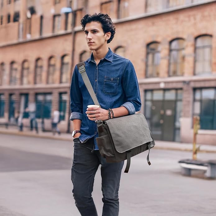 Messenger Bag for men Laptop Bag UnisexRetro Canvas Bag14-15.6 inches Casual single shoulder bag For Work College Travel