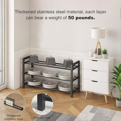 3-Tier Expandable Shoe Rack – Adjustable Heavy-Duty Metal Shoe Organizer Shelf for Closet, Entryway, Mudroom & Garage – Durable Freestanding Storage, Black