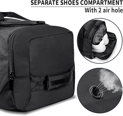 Gym Duffle Bag Backpack Waterproof Sports Duffel Bags Travel Weekender Bag for Men Women Overnight Bag with Shoes Compartment Black-Perfect Fathers Day Gifts for Dad/Men/Husband