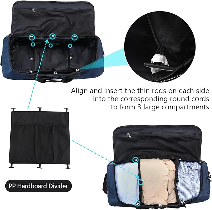 110L Expandable to 140L 32” Foldable Oxford Soft-Sided Rolling Duffle Bag with 2 Heavy-Duty Wheels,3 Large Compartments,Adjustable Shoulder Strap and Attached Organizer Pouch,Navy Blue