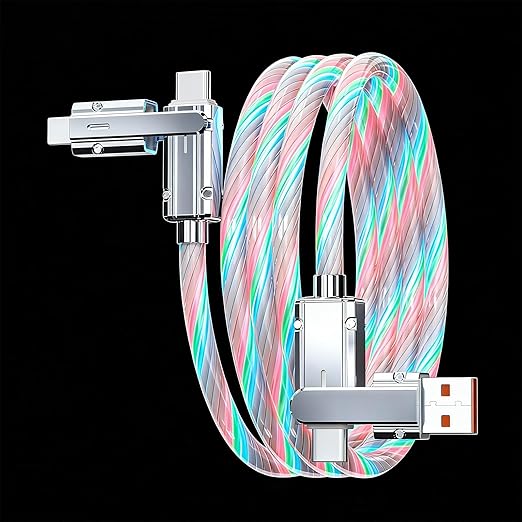 USB Cable PD Fast Charger Lighted Up (USB 4IN1 Colorful),Supports Data Transfer, can be Used as a Night Light, Cable Length Approx. 39 inches, Compatible with Most Devices.