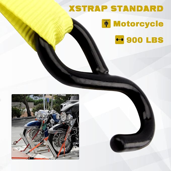 XSTRAP STANDARD Ratchet Straps, 8-Pack 1" x 10FT Ratchet Tie Down Straps Set, 900 LBS Break Strength Logistic Cargo Straps for Motorcycle, Move Appliances, Lawn Equipment, Trucks (Yellow)