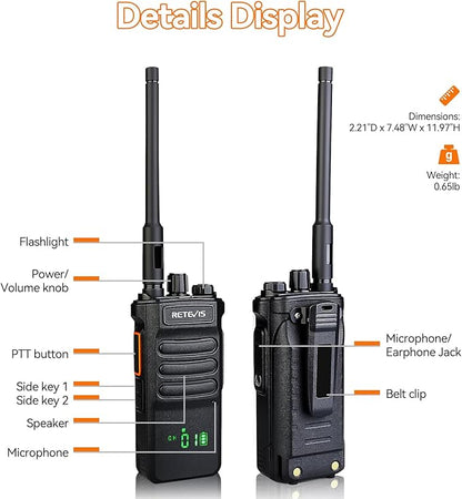 Retevis RT86 Professional 2 Way Radio Long Range,High Power Walkie Talkies for Adult with Shoulder Mic,Heavy Duty Two Way Radios Rechargeable,2600mAh,USB,Handheld Emergency Radio for Warehouse(4 Pack)