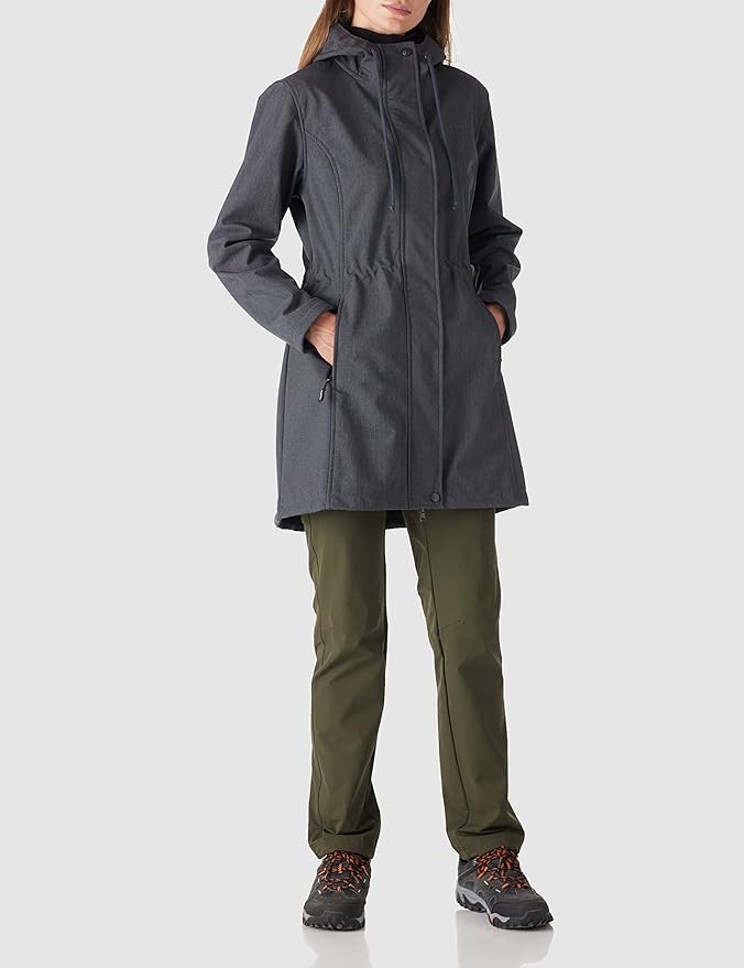 Outdoor Ventures Women's Lightweight Waterproof Fleece Lined Hooded Softshell Rain Jacket, Warm Windbreaker Long Coat