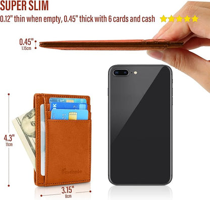 Travelambo Slim Wallet Front Pocket Minimalist Leather RFID Blocking Medium Size