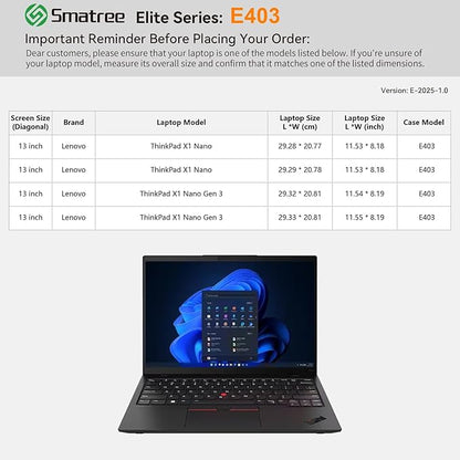 Smatree Laptop Sleeve for 13 inch Lenovo ThinkPad X1 Nano/X1 Nano Gen 3,Case with Pocket,YKK Zipper,Patented Shockproof Design(E403)
