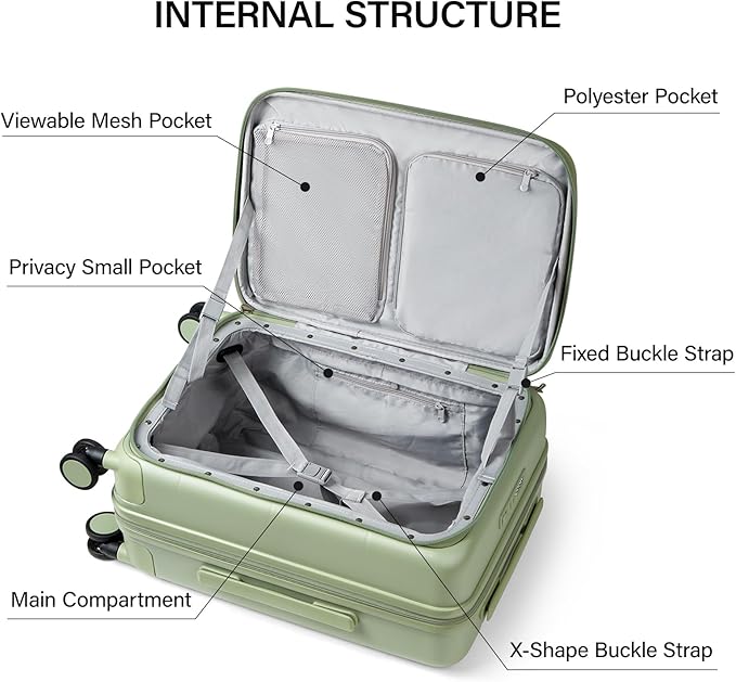 MILADA 24 Inch Expandable Top Opening Luggage with Spinner Wheels Medium Checked Suitcase with Wheels Hard Shell Trunk Suitcase TSA Approved Luggage for travel, Bamboo Green