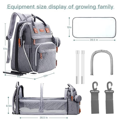 Diaper Bag Backpack with Changing Station, Large Diaper Bag, Baby Bag, Multifunctional Diaper Bag, Gray