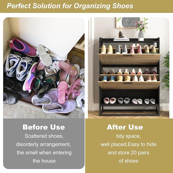 Spaco Shoe Cabinet for Entryway,Narrow Shoe Storage Cabinet with 2 Flip Drawers,Slim Hidden Shoe Rack Organizer with Metal Leg for Hallway