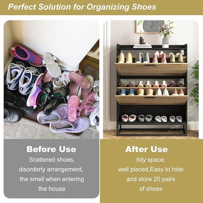 Spaco Shoe Cabinet for Entryway,Narrow Shoe Storage Cabinet with 2 Flip Drawers,Slim Hidden Shoe Rack Organizer with Metal Leg for Hallway