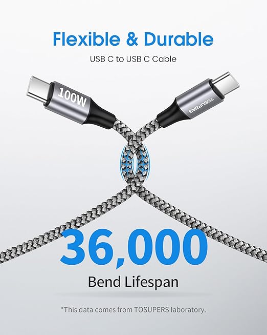 10FT USBC to USBC Cable 100W (2-Pack), Long USB C to USB C Fast Charging Cable Braided C to C Charge Cord for iPhone 17 16 15 Pro Max, Samsung Galaxy S25 S24 A16, MacBook Pro, iPad, Pixel