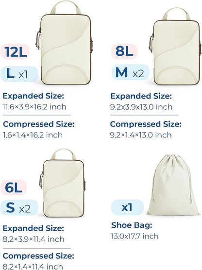 BAGSMART Compression Packing Cubes - 6 Set Travel Packing Cubes for Suitcases, Compression Suitcase Organizers with Shoe Bag