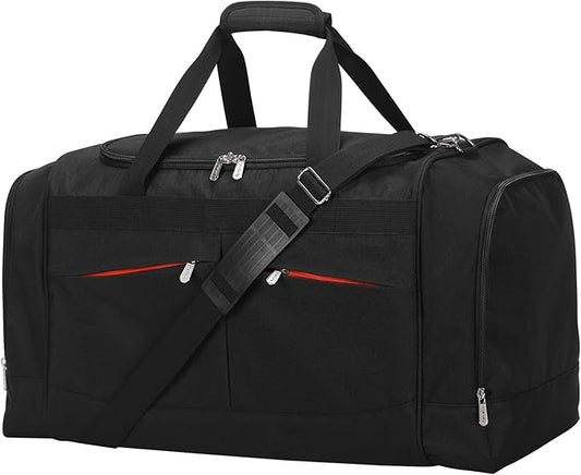 24 inch Large Gym Bag for Men - 65L Hard Bottom Duffle Bag with Shoes Compartment for Sport/Travel - Black