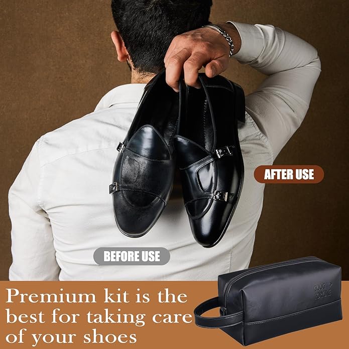 13 Pcs Shoe Polish Kit, Leather Boot Care Kit for Men, Black Shoes Shine Kit for Cleaning with PU Storage Bag