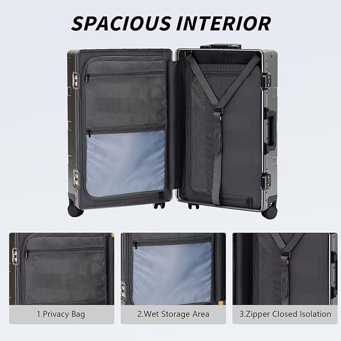 Simcat All Aluminum Carry On Luggage, 20 Inch Hard Shell Zipperless Luggages，Airline Approved Suitcase with TSA Lock and Silent Wheels (Silver,20inch/56.5x21.5x39.5cm)