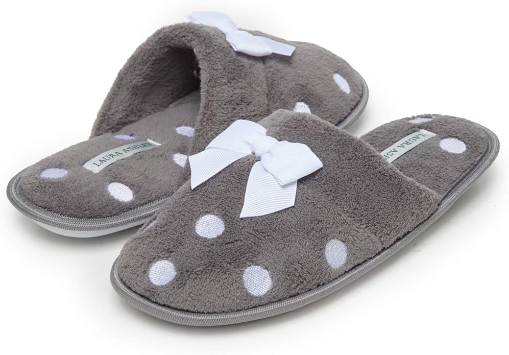 Laura Ashley Ladies Embroidered Soft Terry Scuff Slipper