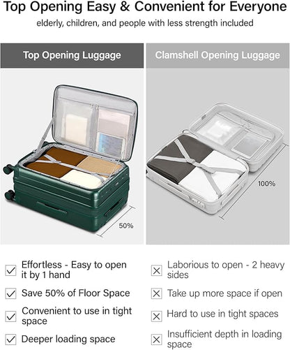 Hanke 24 Inch Expandable Luggage Top Opening Checked Bag Luggage Hard Shell Suitcases with Wheels Lightweight Travel Luggage Medium Suitcase with Lock for Woman Men-Blackish Green