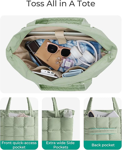 BAGSMART Expandable Tote Bag for Women, Puffer Work Tote Handbag, Quilted Carry On Bag for Travel Gym