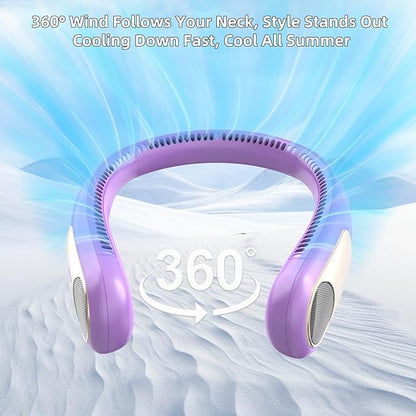 Portable Neck Fan,Personal Wearable Bladeless Fan,LED Display,4-Speeds,6000mAh USB Rechargeable,360° Strong Cooling Wind,Hands Free,White Elephant Gift,Christmas Gifts for Men Women Dad Mom (Purple)