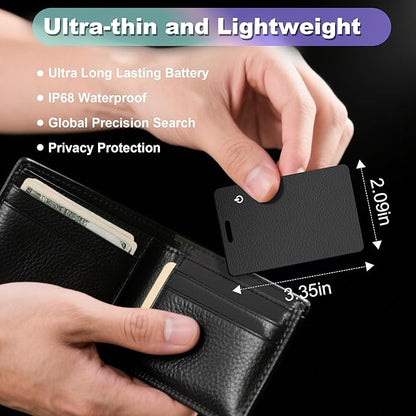 Wallet Tracker Card, Slim Rechargeable Bluetooth Item Locator, Smart Finder Compatible with Apple Find My for Wallet, Luggage, Passport, IP68 Waterproof (iOS Only) (Leather Texture Black)