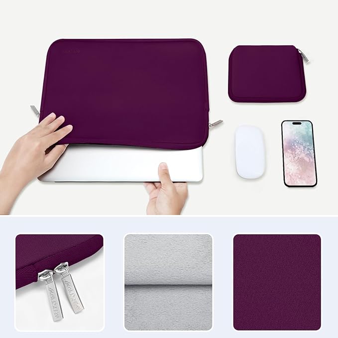 MOSISO Laptop Case 13.3 inch, 13-13.3 inch Laptop Sleeve Bag Compatible with MacBook Air/Pro 13/Pro 14 M5 M4 M3 M2 M1, HP Dell ASUS Lenovo, Neoprene Computer Sleeve Bag with Small Case, Magenta Purple