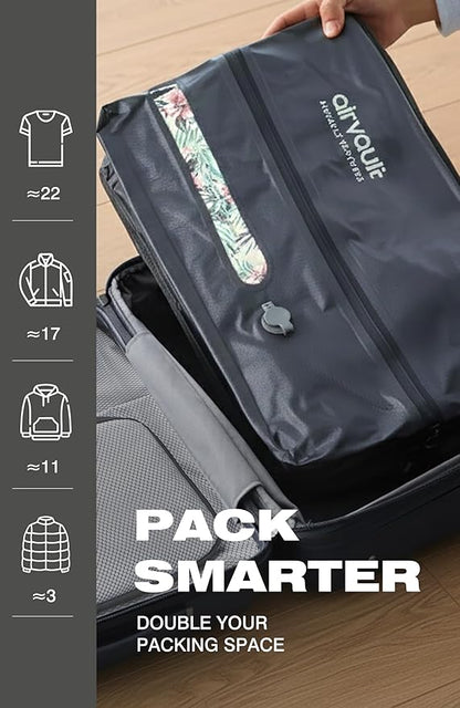 AirVault Travel Pack Vacuum Kit Reusable Air Seal Compression Bags with Wireless Suitcases Backpack Space Saver Vacpack (Gray 18L (2-Pack), 18L (Air Pump Included)