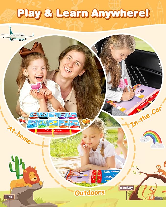 Activity Books for Kids Ages 3-5, Montessori Busy Book & Tracing Books & Jelly Stickers 3-in-1, Preschool Learning Book with 35 thems,Autism Sensory Toys, Travel Game,Christmas Birthday Gifts