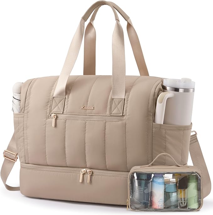 LOVEVOOK Travel Duffle Bag,Puffer Weekender Bags For Women with Shoe Compartment,70L Carry On Duffel Bags For Airplanes,Hospital Bag for Labor and Delivery,Overnight Bag,2Pcs Set