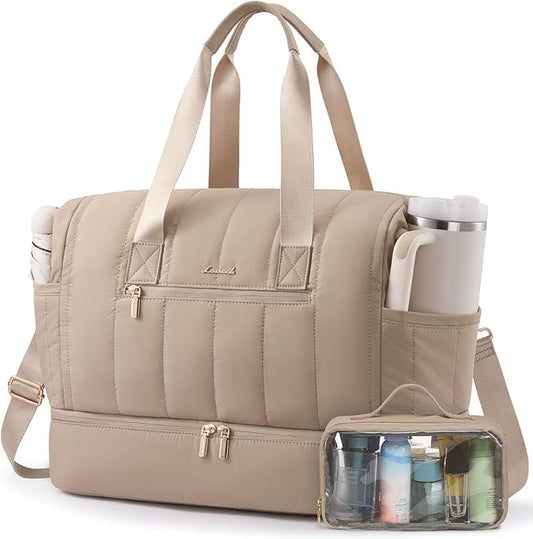 LOVEVOOK Travel Duffle Bag,Puffer Weekender Bags For Women with Shoe Compartment,70L Carry On Duffel Bags For Airplanes,Hospital Bag for Labor and Delivery,Overnight Bag,2Pcs Set