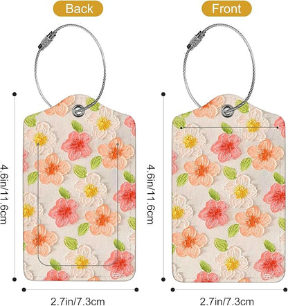 2Pack Luggage Tags for Suitcases, Cute Unique Pu Leather Cruise Luggage Tag with Privacy Cover ID Label Address Card and Metal Ring Suitable for Women Men Kids Travel Bag Pink Flower 1