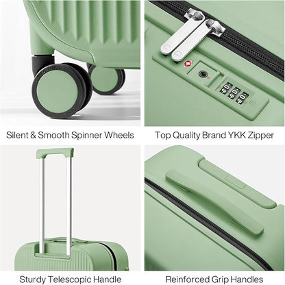 mixi 20 Inch Carry On Luggage PC Hardside Suitcases with Wheels & TSA for Travel Woman Men, Avocado Green