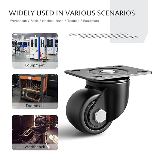 3 Inch Caster Wheels Set of 4, Heavy Duty Casters Load 4400lbs, Low Gravity Centere Industrial Swivel Casters, Plat Caster for Furniture and Workbench