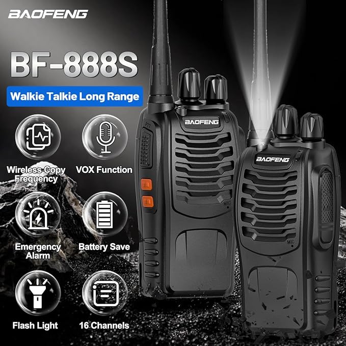 Walkie Talkies Long Range for Adults，radios Rechargeable walkie talkies with Earpieces 2 Way Radios UHF Handheld Transceiver Walky Talky Copy Frequency with Flashlight VOX for Camping Hunting（2 Pack）