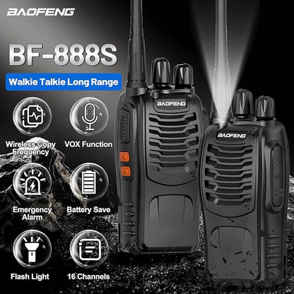 Walkie Talkies Long Range for Adults，radios Rechargeable walkie talkies with Earpieces 2 Way Radios UHF Handheld Transceiver Walky Talky Copy Frequency with Flashlight VOX for Camping Hunting（2 Pack）