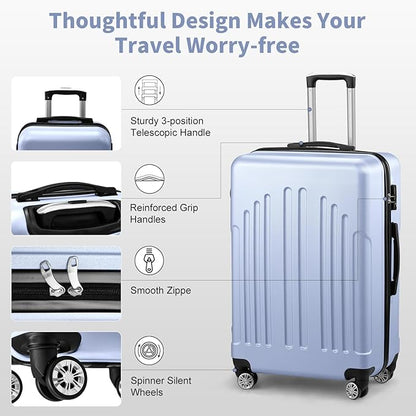 Karl home Luggage Sets 3 Piece, ABS Hardside Suitcase Set with Double Spinner Wheels & TSA Lock for Travel Business, 3-Piece Set (20/24/28), Sea Blue