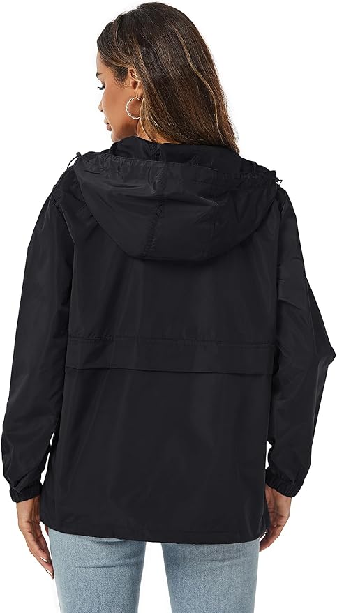Avoogue Womens Rain Jacket with Hood,Pullover,Packable,Lightweight,Windbreaker,Waterproof,Breathable.