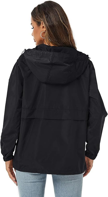 Avoogue Womens Rain Jacket with Hood,Pullover,Packable,Lightweight,Windbreaker,Waterproof,Breathable.